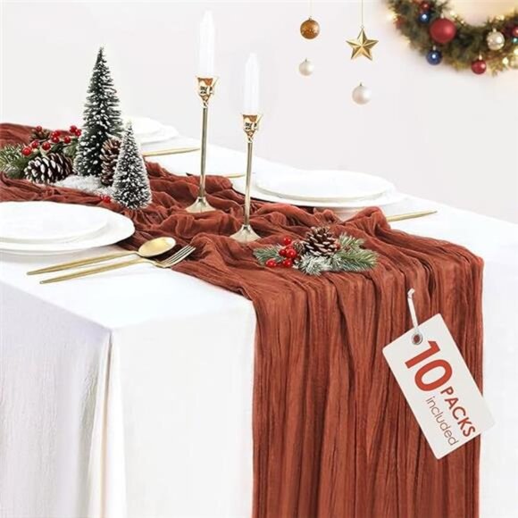 10 Pack Christmas Table Runner Terracotta Cheesecloth Table Runners 35x120 Inch - Picture 7 of 7